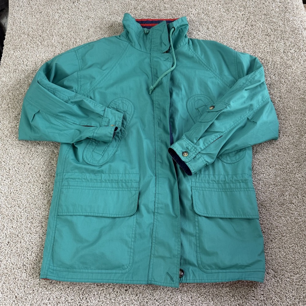 Vintage Allison Smith Coat Womens M Green Cotton Parka Full Zip Lined Pockets